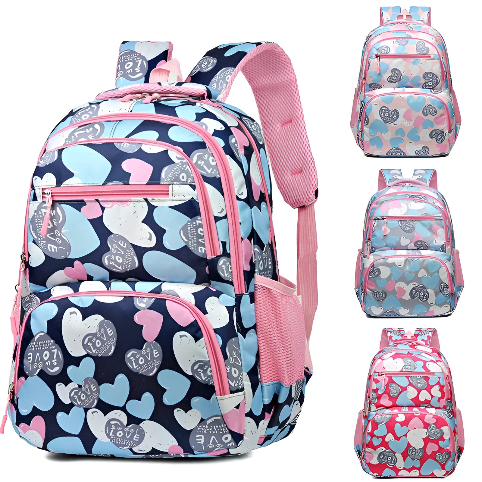 Blue student backpack with air pillow shoulder straps and Oxford cloth exterior