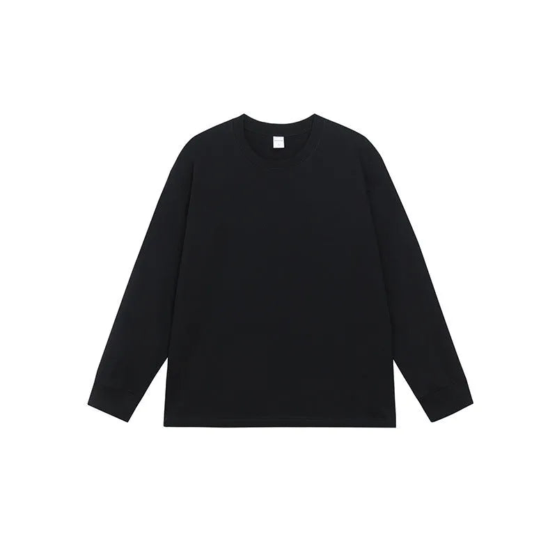 Men's loose fit solid colour cotton long sleeve t-shirt on a hanger