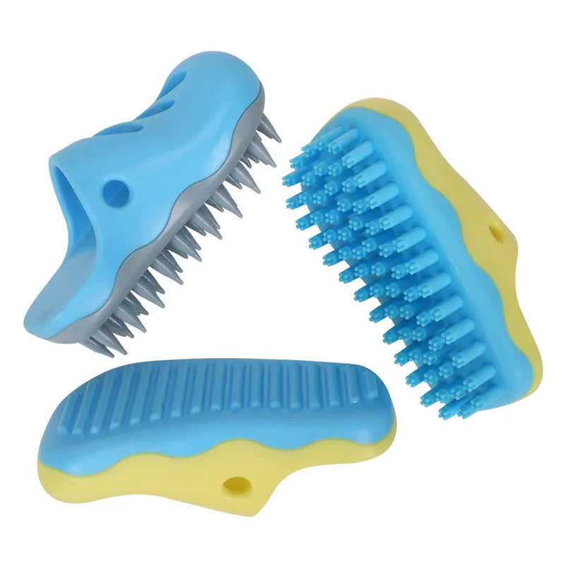 TPR rubber dog bathing massage brush in blue and yellow colour options with different head patterns