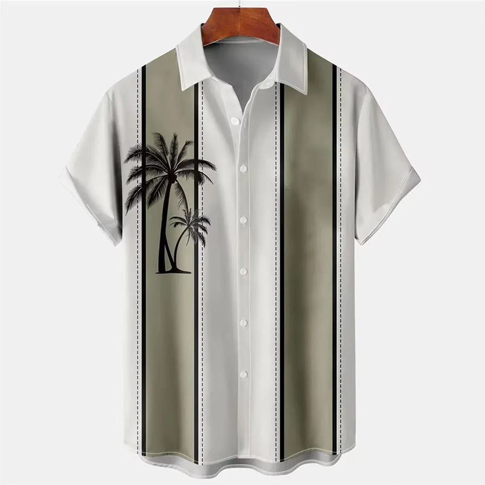 Men's short-sleeved Hawaiian shirt with a colourful 3D printed pattern.