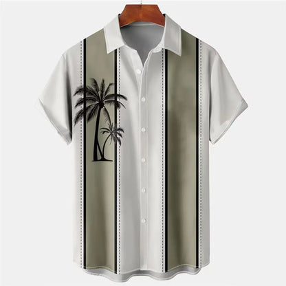 Men's short-sleeved Hawaiian shirt with a colourful 3D printed pattern.