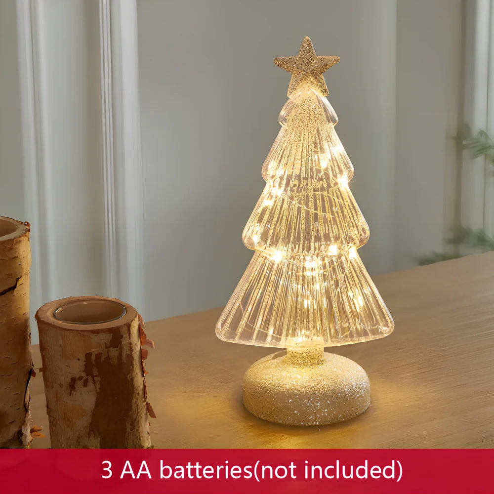 Borosilicate glass Christmas tree decoration with geometric shape and glitter accents
