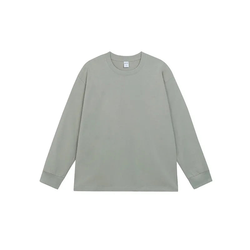 Men's loose fit solid colour cotton long sleeve t-shirt on a hanger