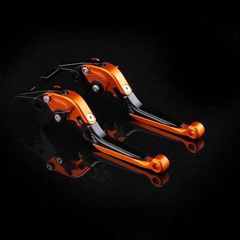 Pair of anodised metal bicycle brake horn handle levers with adjustable reach, shown in a two-tone colour finish.