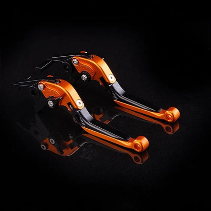 Pair of anodised metal bicycle brake horn handle levers with adjustable reach, shown in a two-tone colour finish.