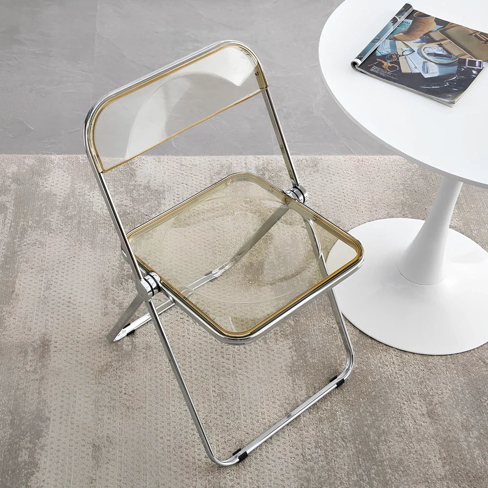 Scandinavian style conference table with folding chairs in white finish, 60cm diameter