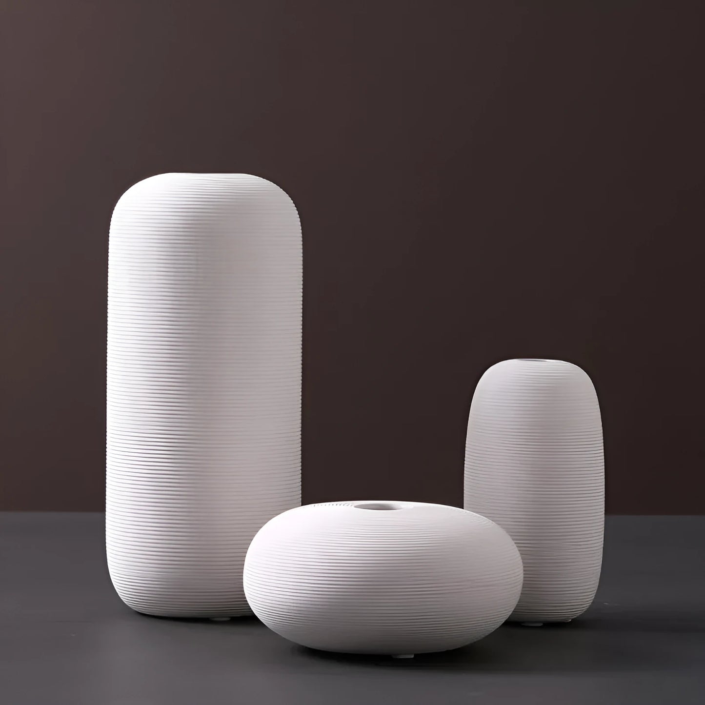 Modern Scandinavian ceramic vase with textured inlay surface decoration