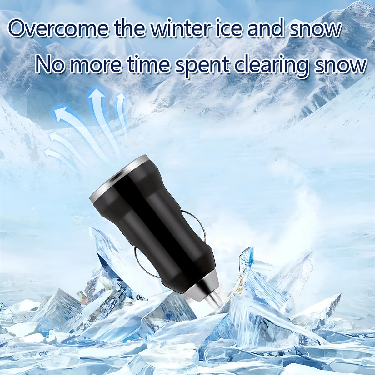 Black portable car de-icer with heated tip for melting windscreen ice