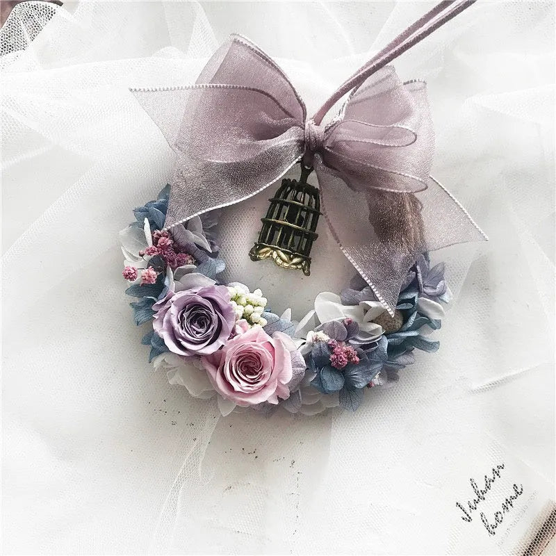 10cm wooden DIY preserved flower vine ring kit with glue and tools for salon or car hanging decoration