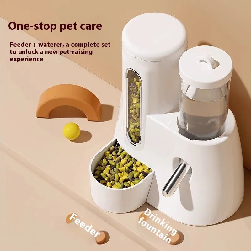 Hamster automatic drinking water feeder with attached food basin in blue colour