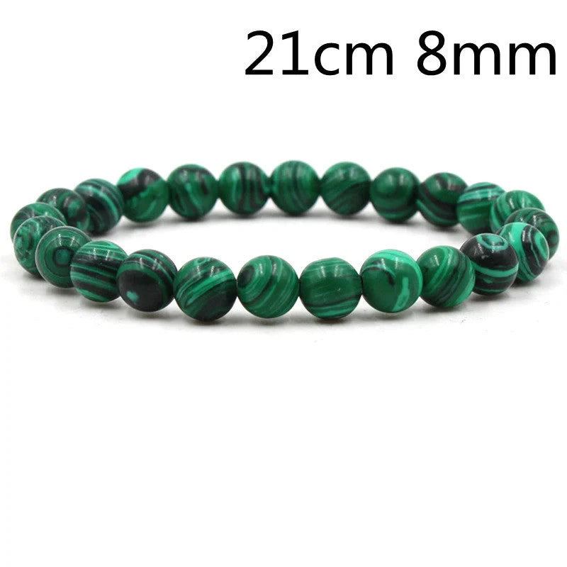Stylish black matte green malachite elastic bracelets for women and men