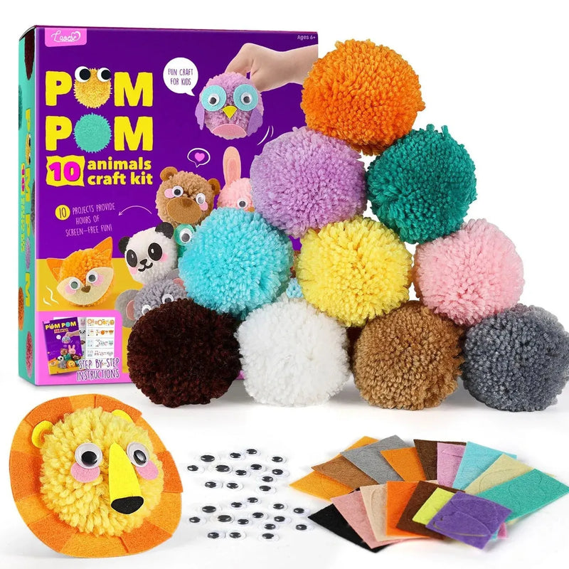 DIY Children's Educational Craft Kit for Ages 6+ with Animal Pom-Pom, Glow-in-the-Dark Fluid Stone, Surprise Ball, Unicorn Rainbow and Wall Hanging Sets, Creative Art and Painting Gift