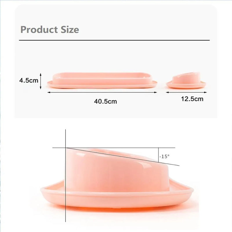 Pet food and water feeder bowl set for dogs and cats, leakproof non-slip design, suitable for multiple pets including kittens and puppies, available in green, pink, and yellow colour options