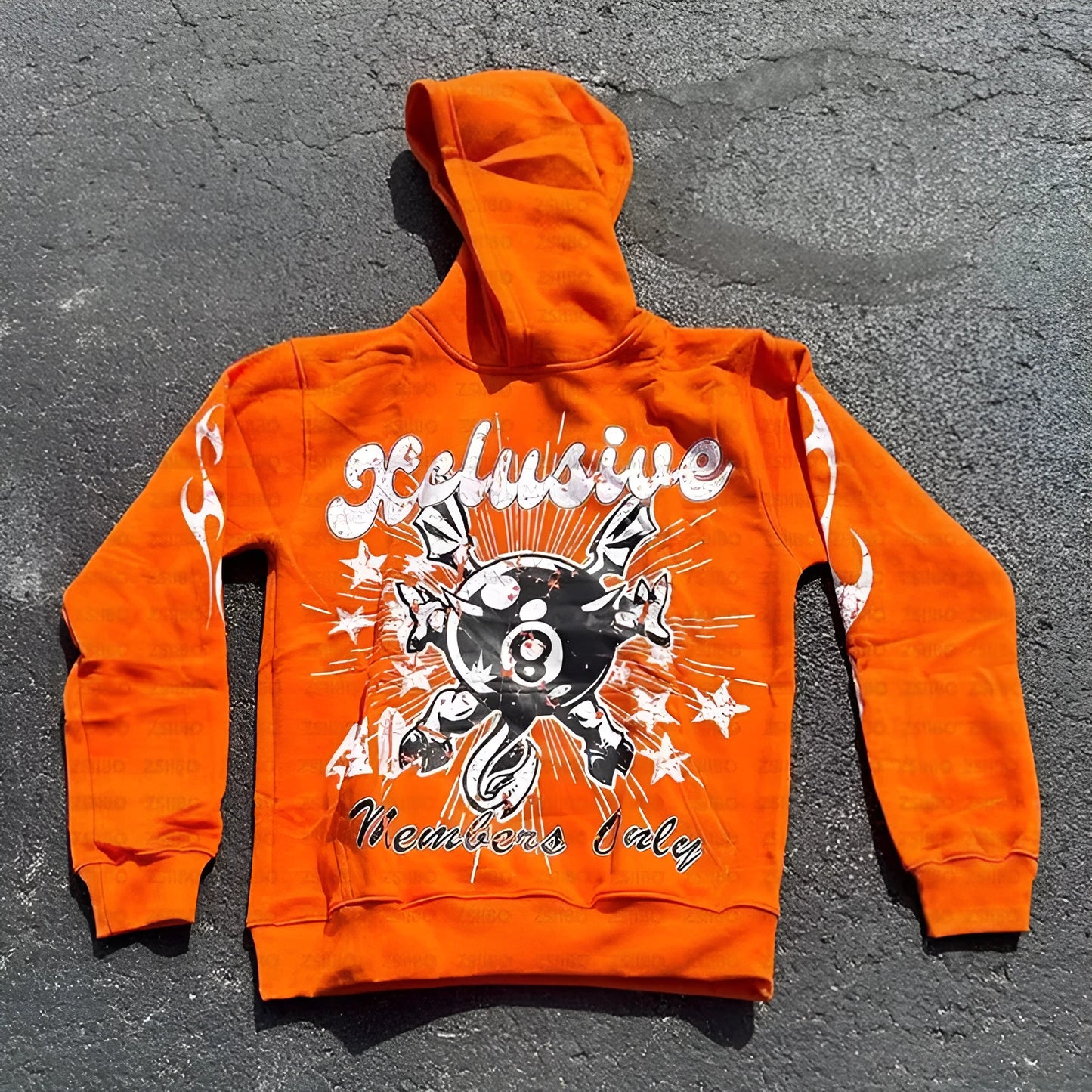 Orange loose fit pullover sweatshirt with custom letter printing and a front pocket