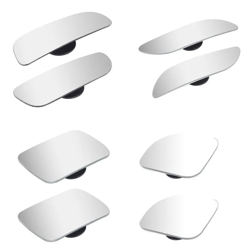 Glass adjustable blind spot rearview mirror with sponge adhesive backing for car installation.
