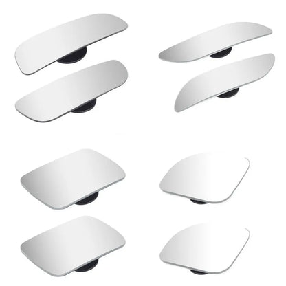 Glass adjustable blind spot rearview mirror with sponge adhesive backing for car installation.