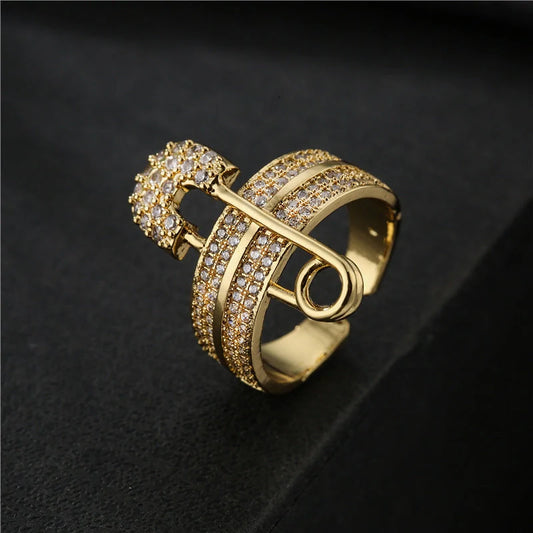 Adjustable zircon geometric ring in European and American style with detailed design