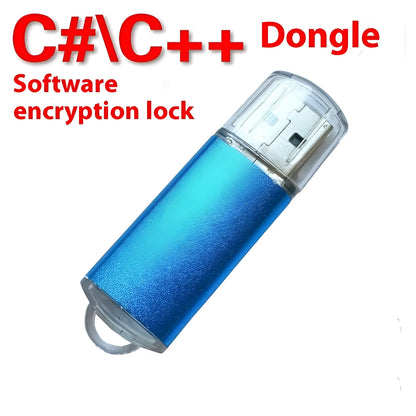 Software encryption USB dongle with metal shell in six colour options showing compact dimensions