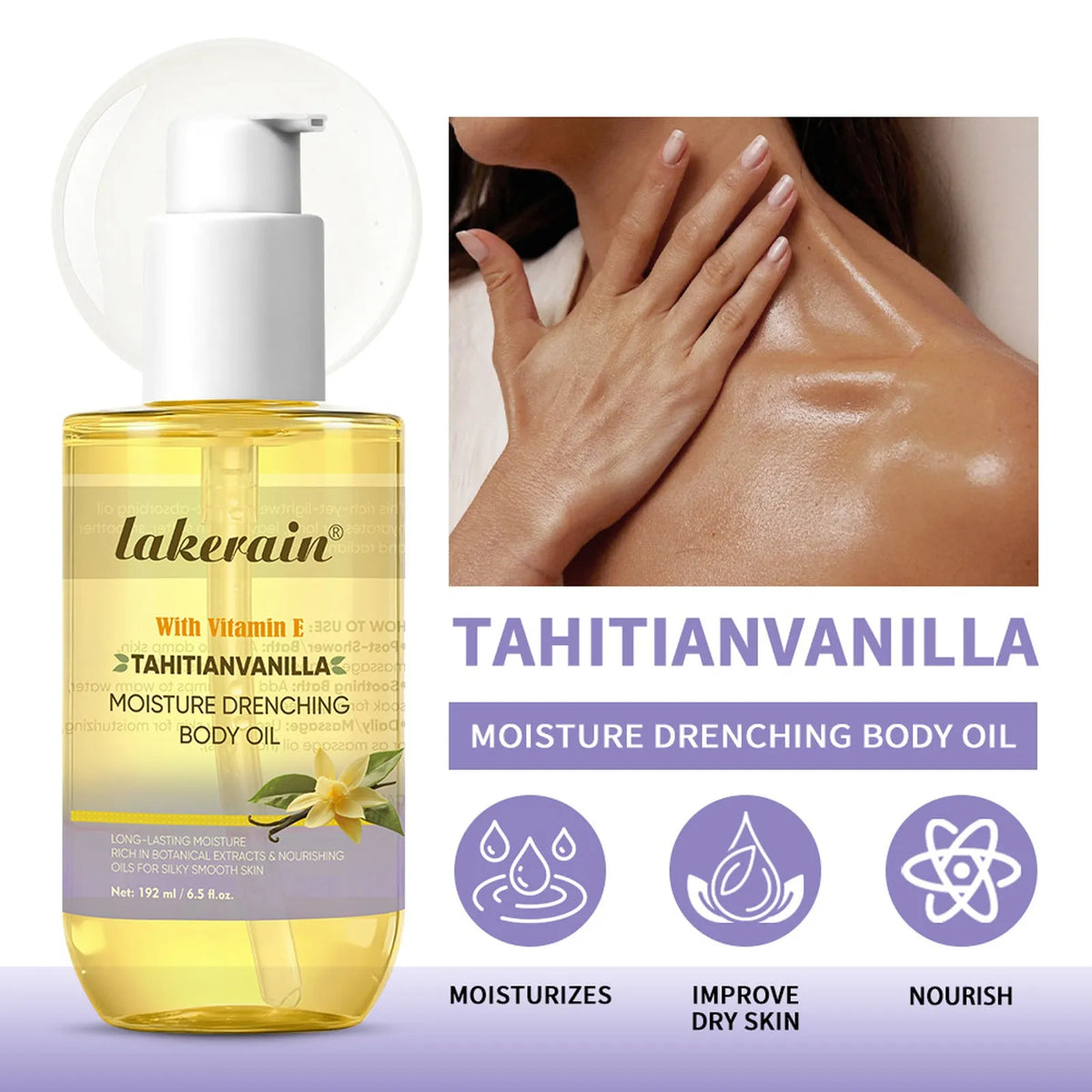 Vanilla Body Oil 192ml moisturizing nourishing soft skin oil for universal skin type body lotion