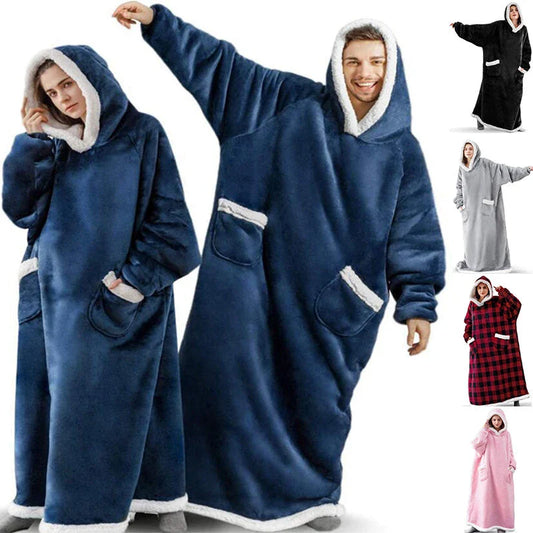 Cozy TV Hoodie Blanket in various colors, including pink, black, navy blue, wine red, and grey, with convenient pockets for relaxing at home