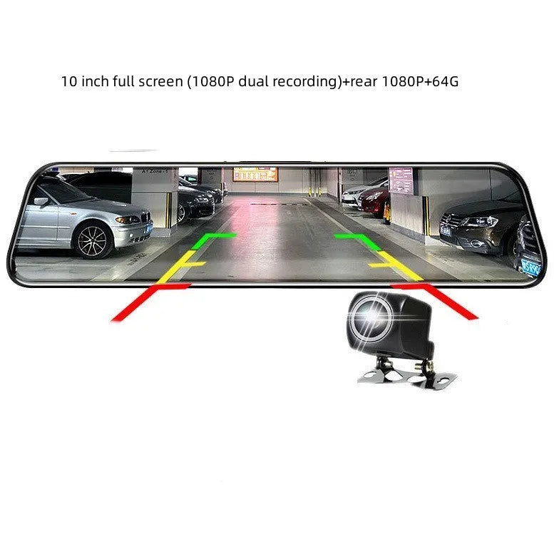 10-inch full screen car dash camera with front and rear 1080p recording on touch screen display