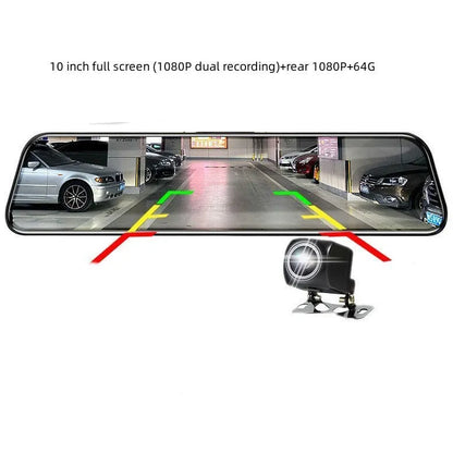 10-inch full screen car dash camera with front and rear 1080p recording on touch screen display