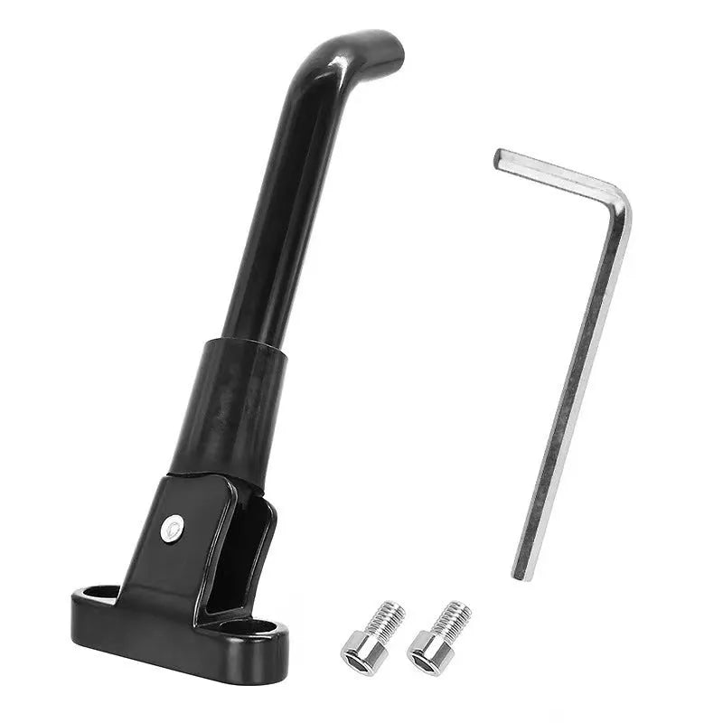 Aluminium electric scooter foot brace accessory in black, white and grey colours with mounting screws