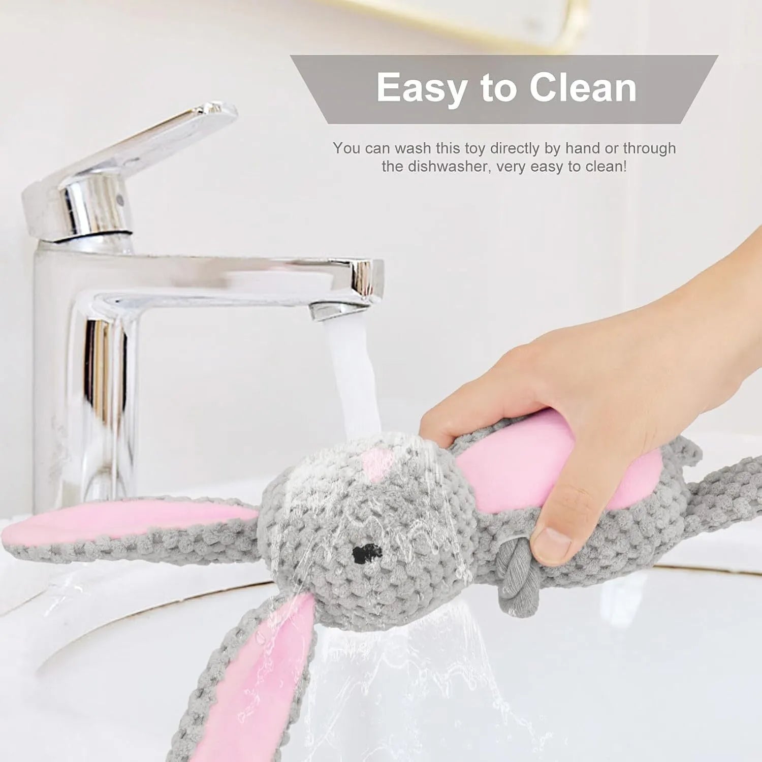 Stuffed animal dog plush toy with cotton rope, shown in elephant, fox, monkey, pig, or rabbit shapes.