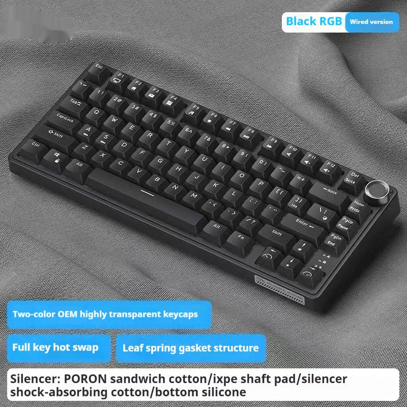 Wireless mechanical keyboard with RGB backlighting and hot-swappable key switches.
