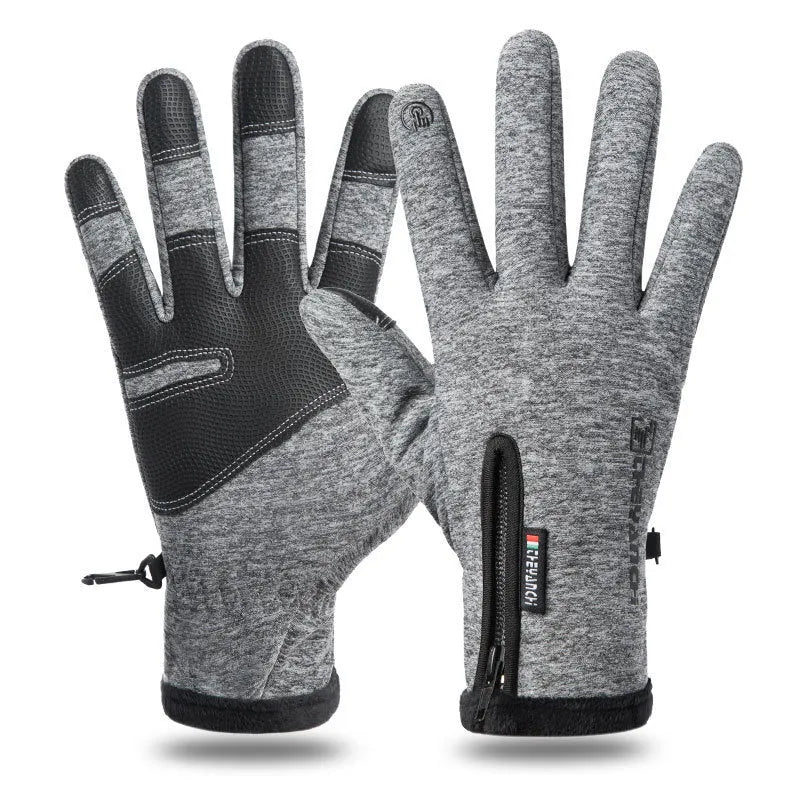 Winter cycling gloves in black or grey with touchscreen fingertips, anti-skid grip, waterproof windproof fabric, sizes M to XXL