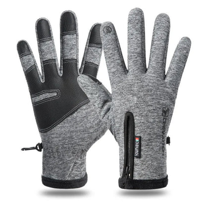 Winter cycling gloves in black or grey with touchscreen fingertips, anti-skid grip, waterproof windproof fabric, sizes M to XXL