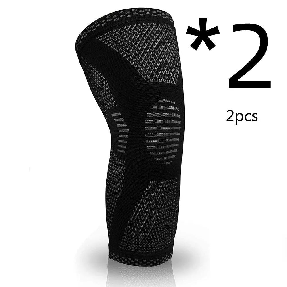 Knitted sports knee pads in green and black, sizes S to XL, for football, basketball, and more