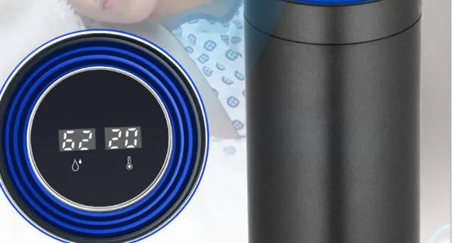 A7 aluminium alloy car air purifier with display showing air quality, temperature, and humidity readings.