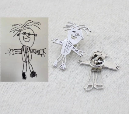 Custom children's artwork necklace with stainless steel chain and titanium steel pendant