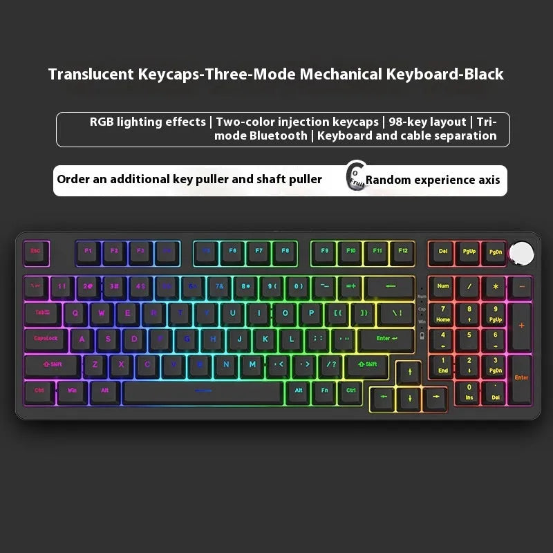 98-key wireless mechanical keyboard kit in black or white with optional LED screen and metal knob