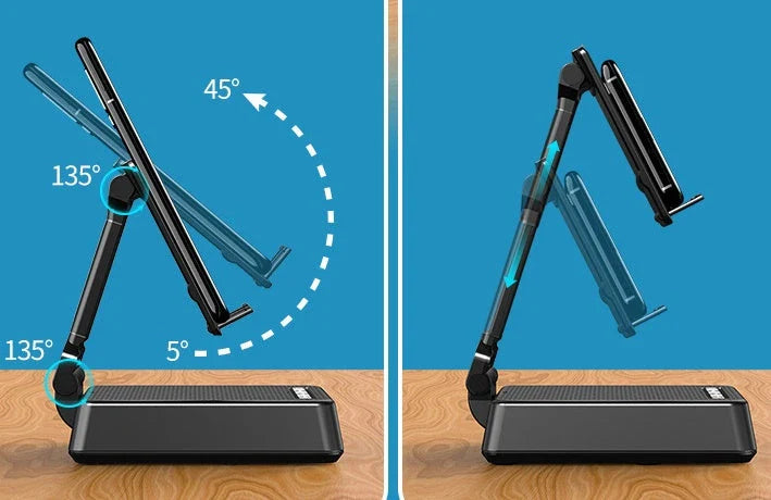 Hands-free mobile phone stand with Bluetooth speaker for remote work, video calls, and entertainment