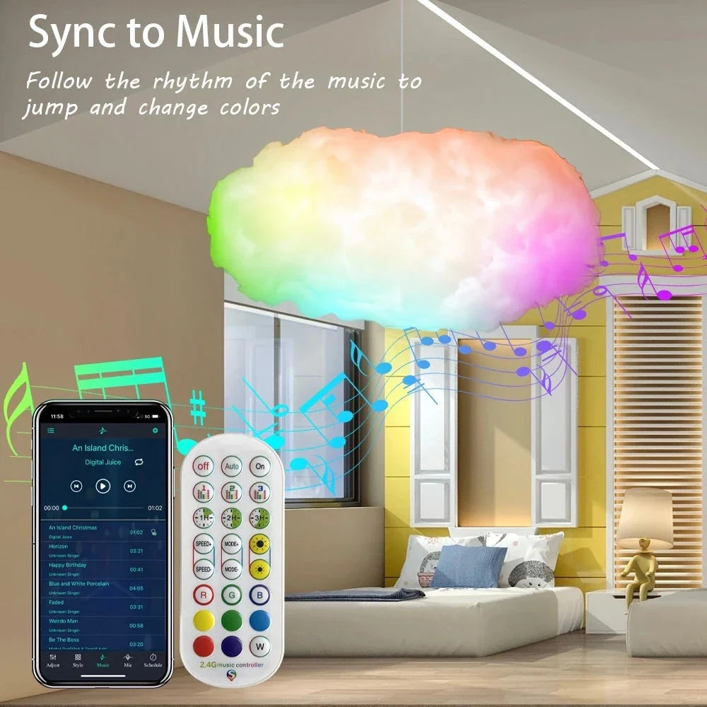 Mesmerizing Cloud Light with music-synchronized RGBIC lighting, wireless remote control, and lightning simulation feature