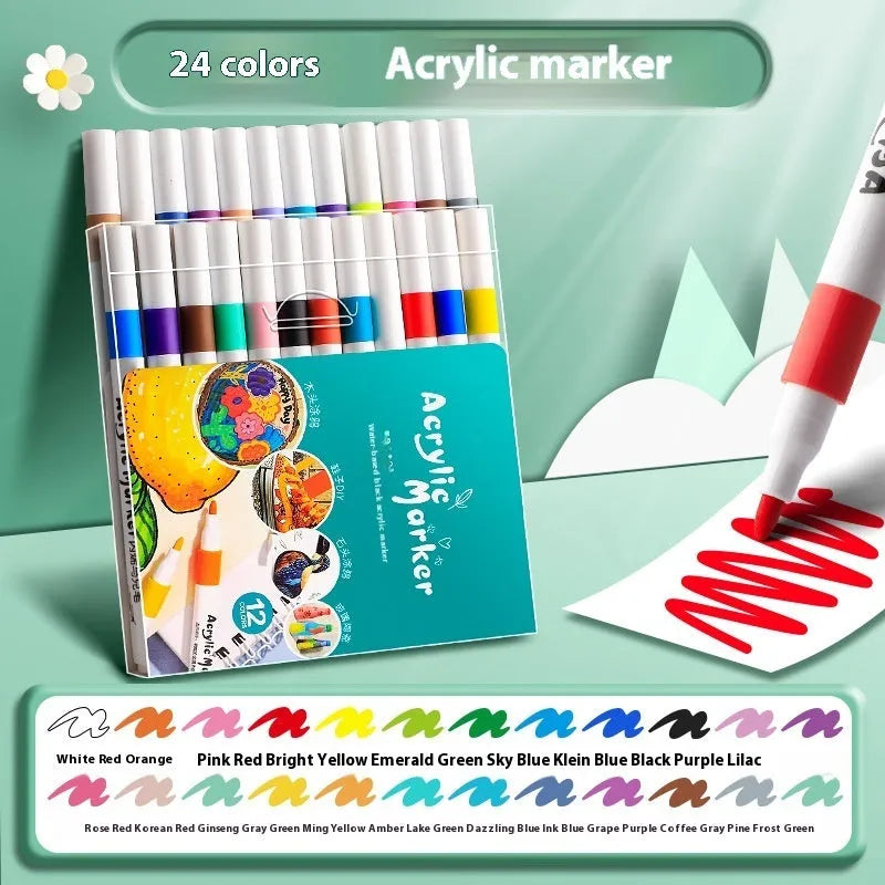 Boxed set of multicolour acrylic marker pens for student painting and artwork projects