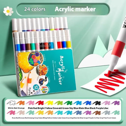 Boxed set of multicolour acrylic marker pens for student painting and artwork projects