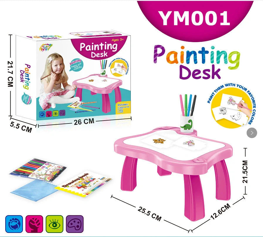 Children's magnetic drawing board with music and projection features in blue and pink