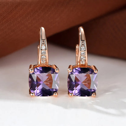Square zircon inlaid geometric ear hooks in Korean style with electroplated finish