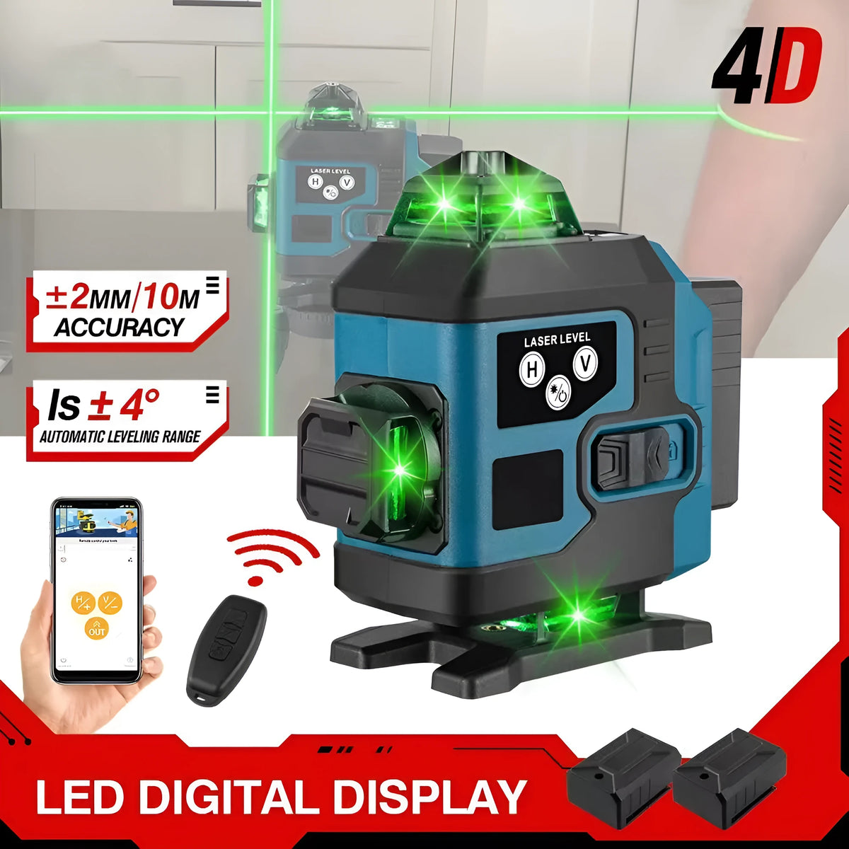 16-line infrared level, floor-mounted portable ABS unit, 30m working distance, dual lithium battery power supply