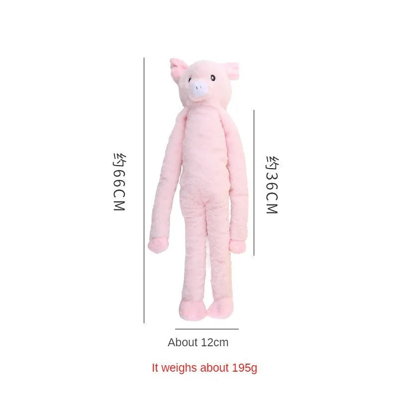 Pink and yellow plush dog toy with rattle and crinkle sounds for large breed chewing