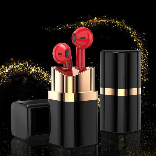 Stylish wireless earbuds with noise cancellation, featuring a lipstick-inspired design and premium materials for a comfortable, high-quality audio experience.