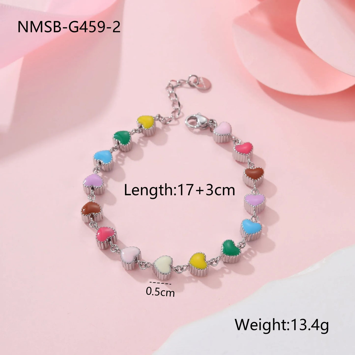 Women's love heart-shaped titanium steel bracelet necklace with colourful oil design and gold electroplating