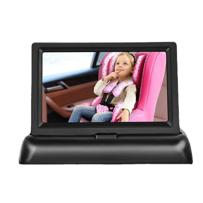 12-24V folding screen baby monitor with 4.3-inch display and rear camera for car installation