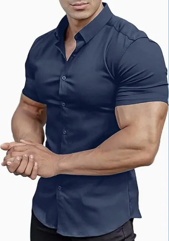 Men's short sleeve printed shirt with collar in brown, available in sizes S to 5XL