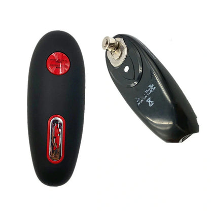 Cordless electric can opener in black, featuring safety grooves and automatic operation
