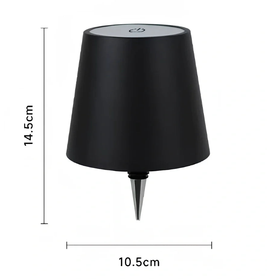 White and black LED wine bottle table lamps with USB charging and dimmable lighting on wooden surface