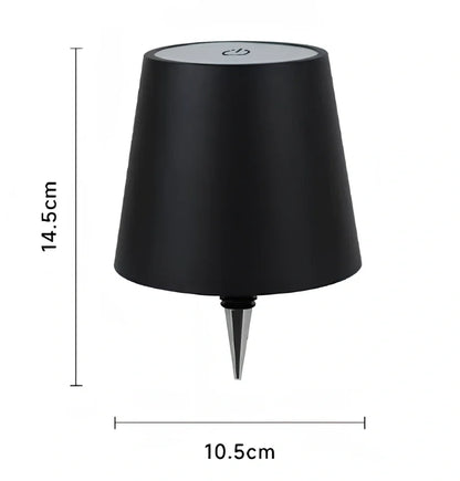 White and black LED wine bottle table lamps with USB charging and dimmable lighting on wooden surface